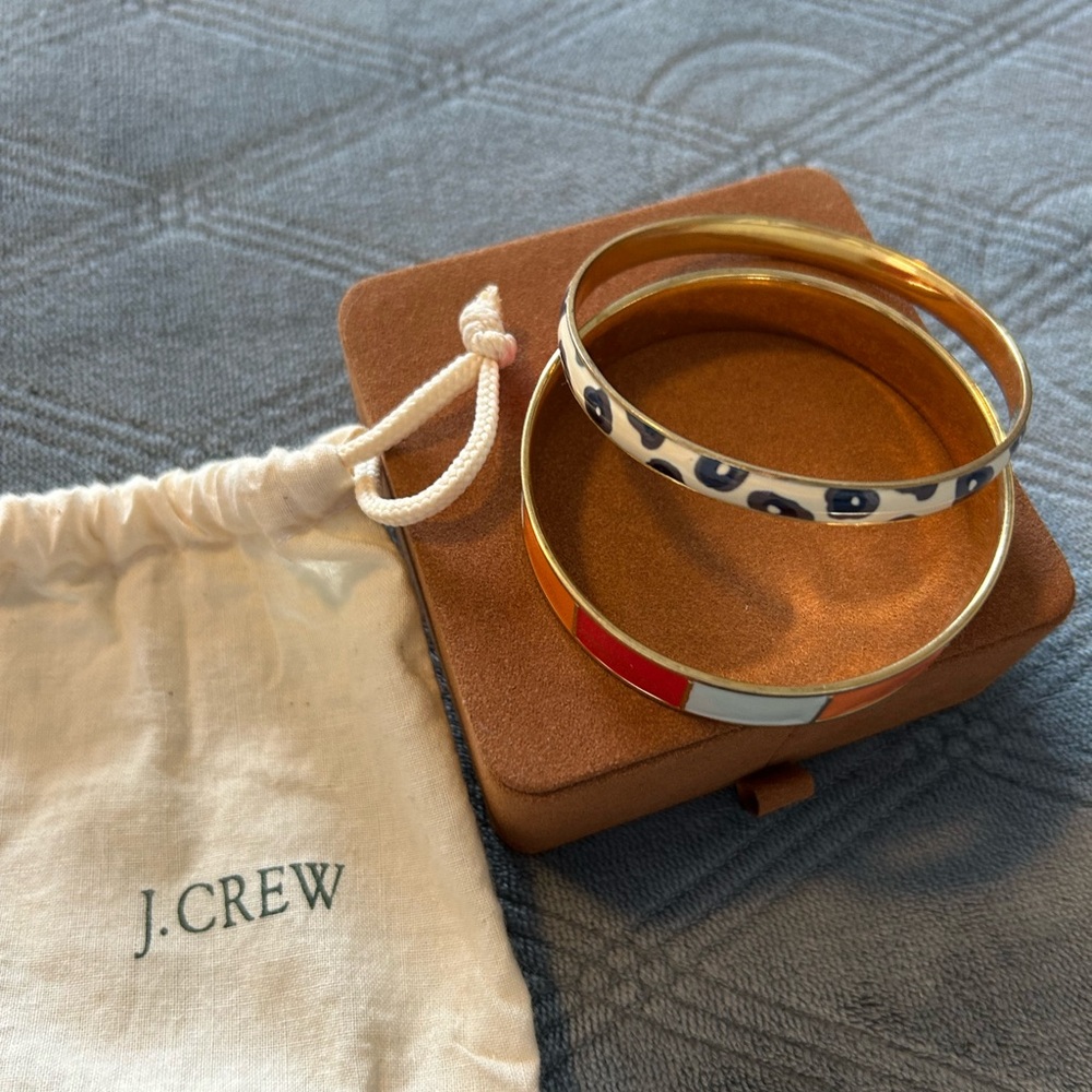 J. Crew Gold and Multicolor and Leopard Print Bangle Set